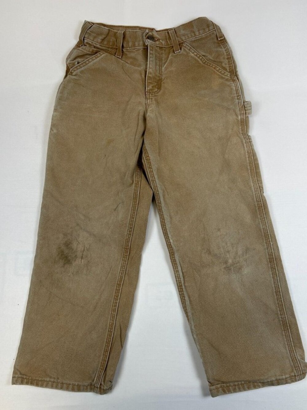 Carhartt Boys 10 Brown Y28 BRN Canvas Carpenter Pants Duck Workwear Distressed